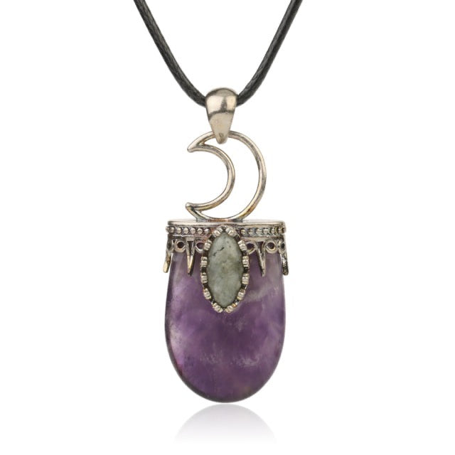 Enchanting Natural Stone Antique Crystal Pendant Necklace