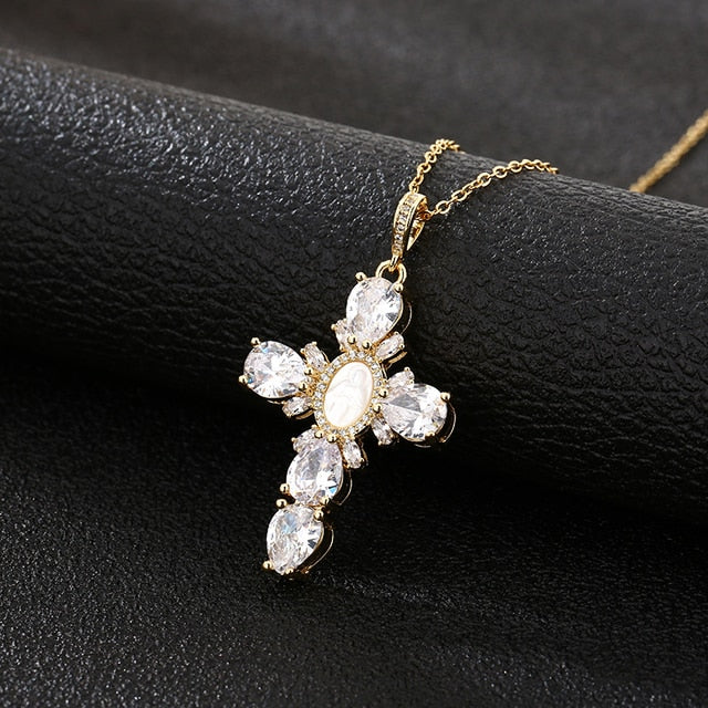 Virgin Mary Cross Pendant Necklace