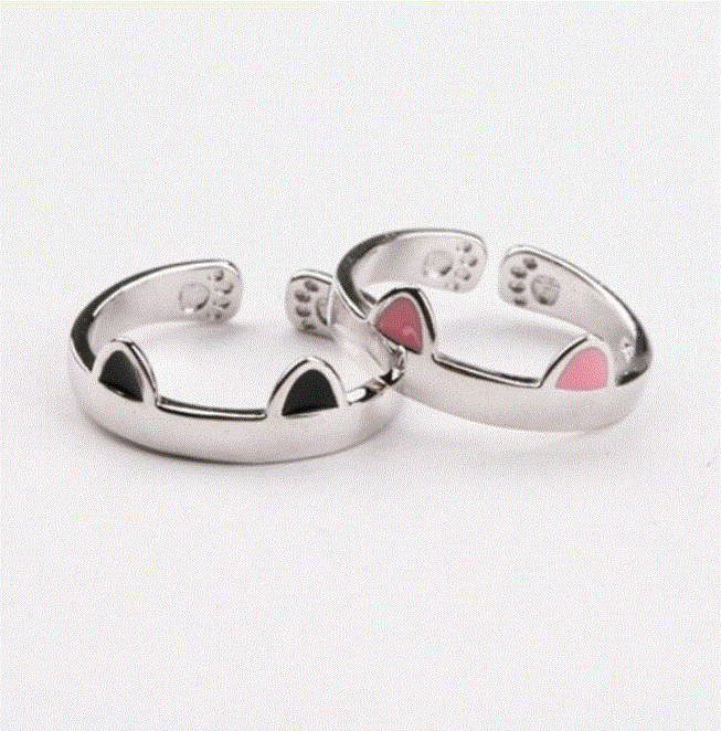 Black and White Cat Couple Rings Set