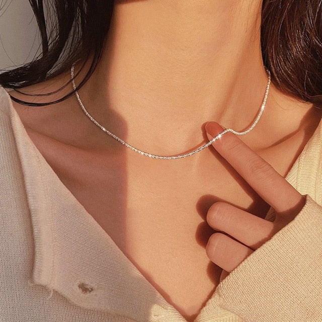 2023 Popular Sparkling Silver Clavicle Chain Necklace