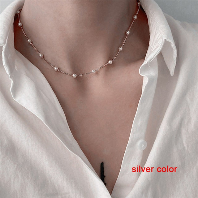 2023 Popular Sparkling Silver Clavicle Chain Necklace