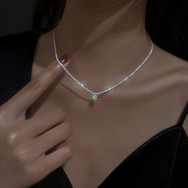 2023 Popular Sparkling Silver Clavicle Chain Necklace