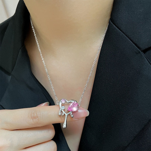 Cupid's Heart Crystal Pearl Necklace