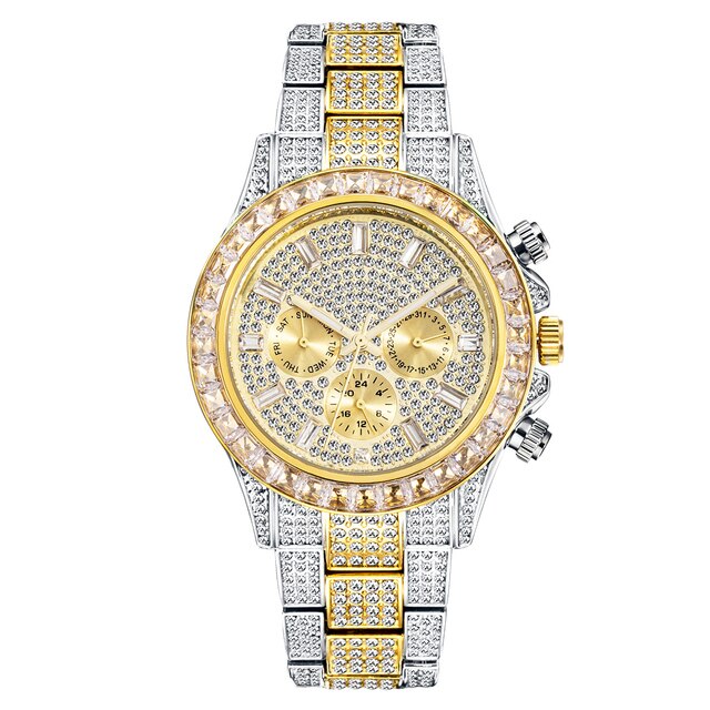 Radiant Elegance: Rainbow Diamond Quartz Watch