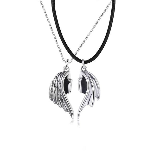 Angel and Devil Wings Love Connection Necklace Set