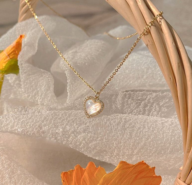14K Gold Heart Shaped Opal Necklace