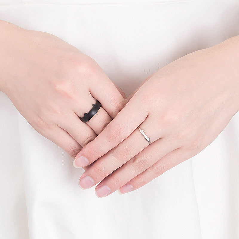 Black and White Cat Couple Rings Set