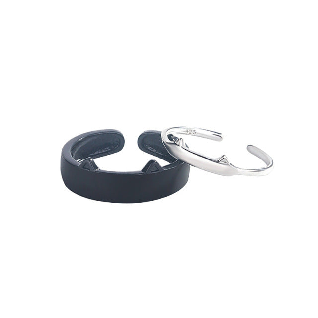 Black and White Cat Couple Rings Set