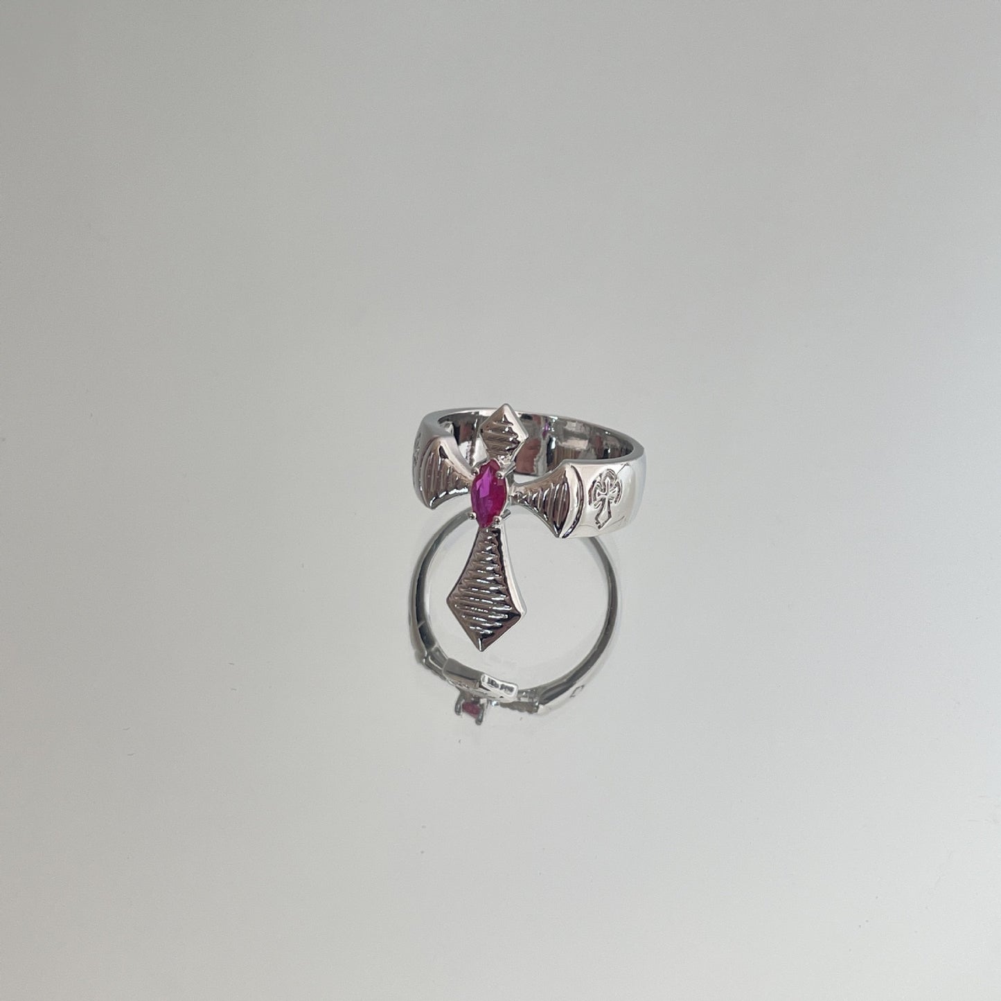 Gothic Love Red Zircon Cross Open Ring