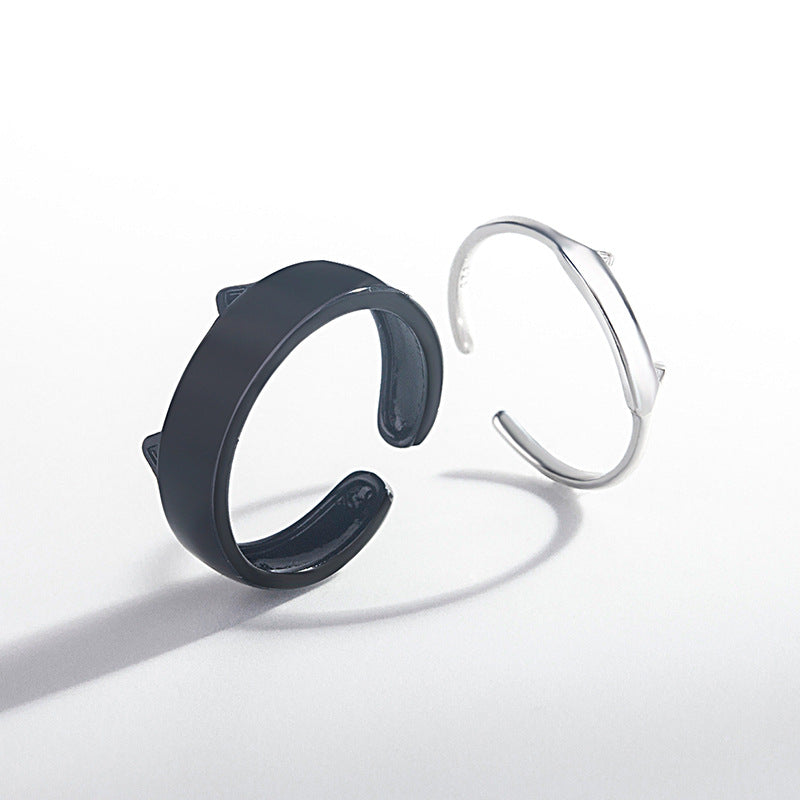 Black and White Cat Couple Rings Set