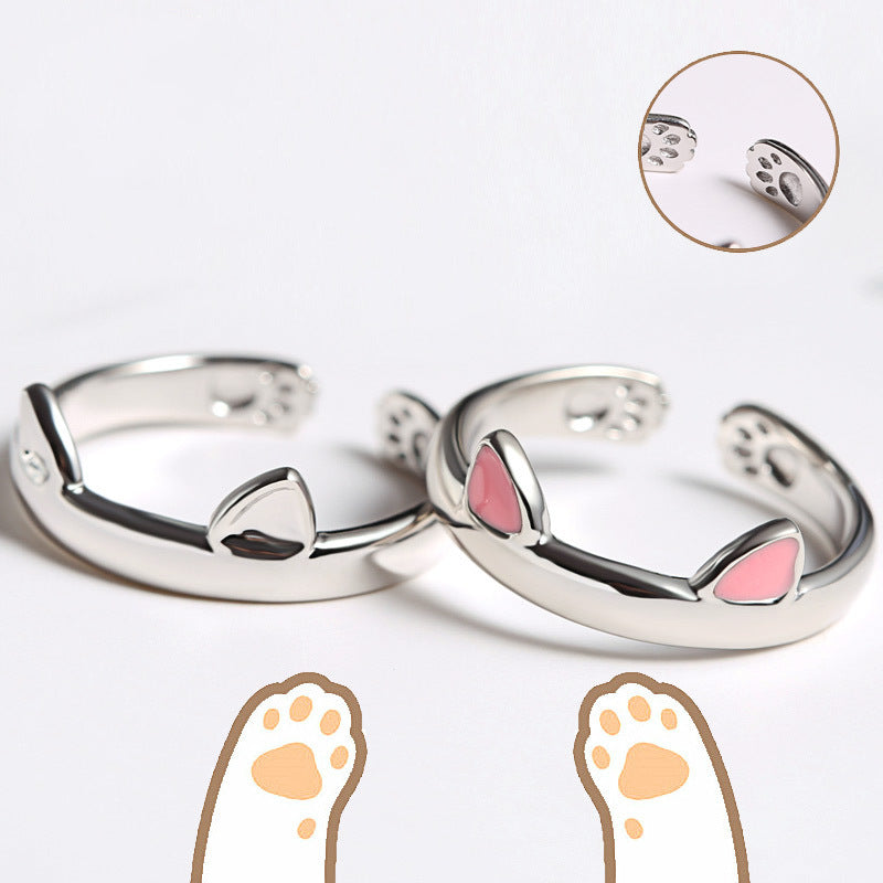 Black and White Cat Couple Rings Set