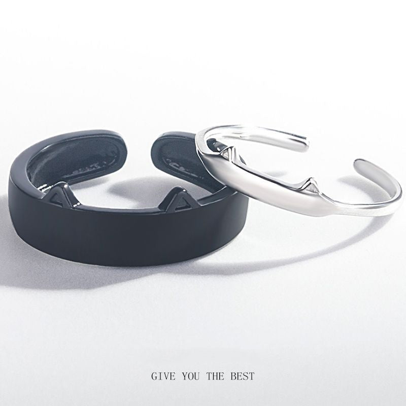 Black and White Cat Couple Rings Set