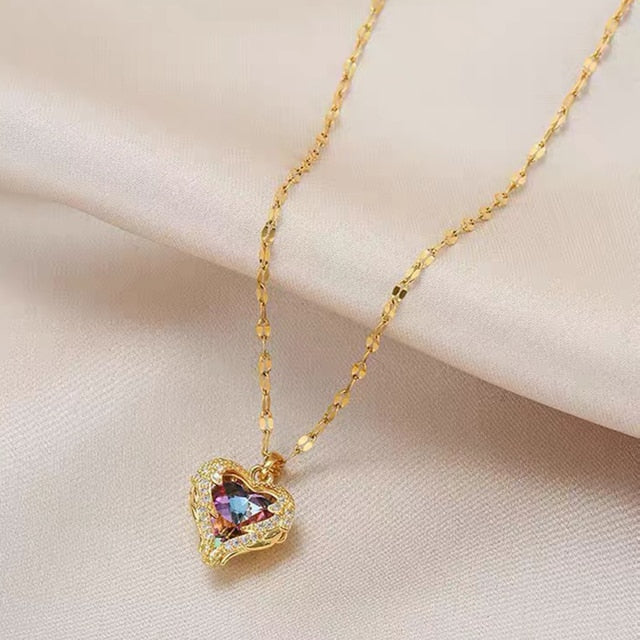 14K Gold Heart Shaped Opal Necklace