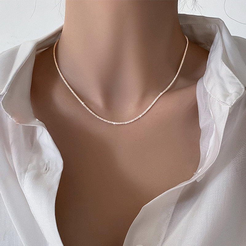 2023 Popular Sparkling Silver Clavicle Chain Necklace