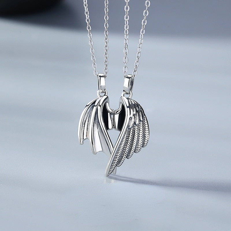Angel and Devil Wings Love Connection Necklace Set