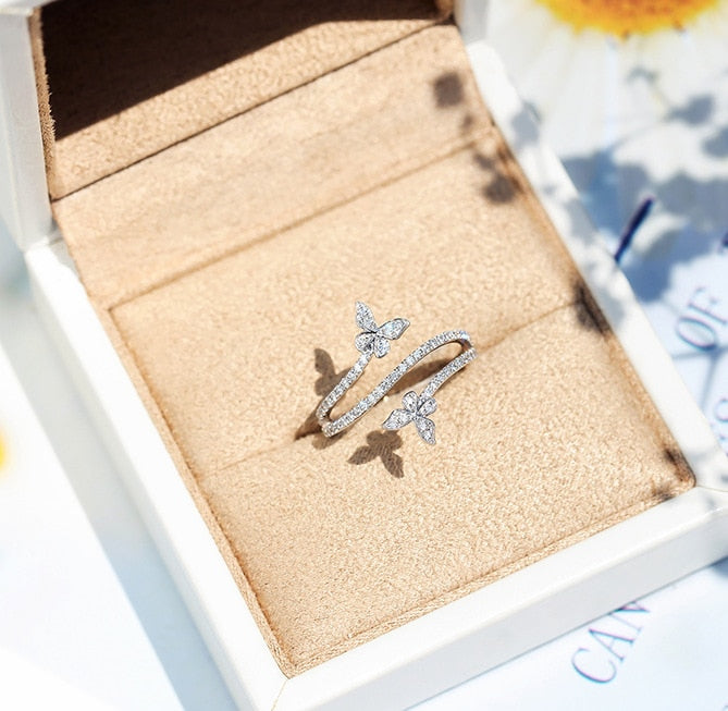 Double Butterfly Silver Rings