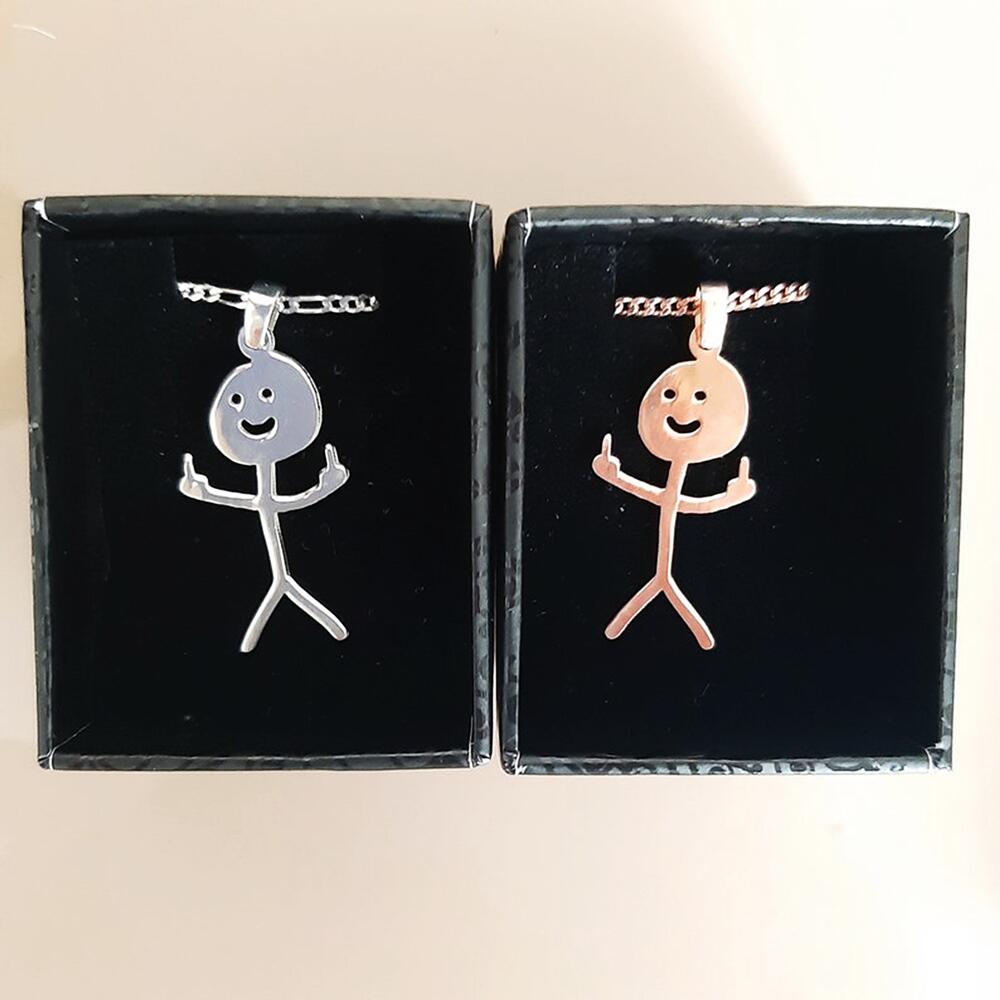 Bold Middle Finger Stickman Pendant Necklace