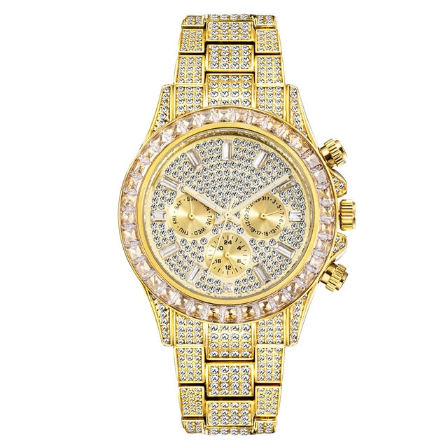 Radiant Elegance: Rainbow Diamond Quartz Watch