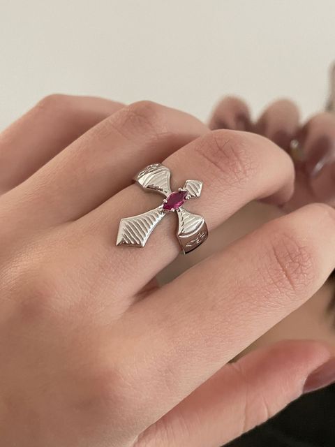 Gothic Love Red Zircon Cross Open Ring