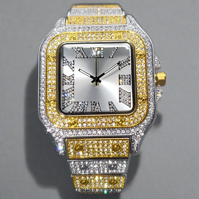 MISSFOX Ice Out Diamond Square Watch: Elegance Redefined