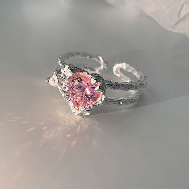 Radiant Pink Zircon Heart-Shaped Ring