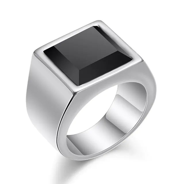 Square Black Stone Rings for Men