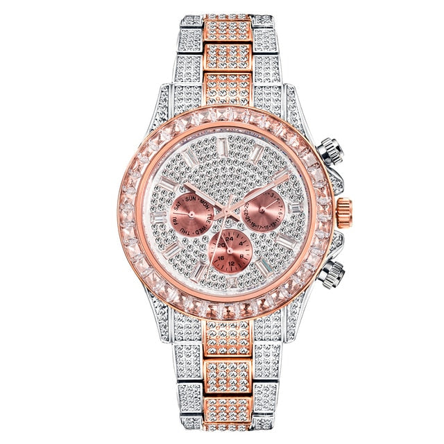 Radiant Elegance: Rainbow Diamond Quartz Watch