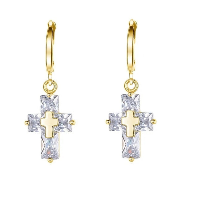 Crystal-Clear Cross Necklace and Earrings Set