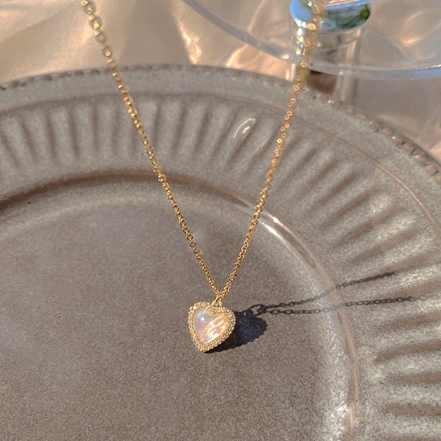 14K Gold Heart Shaped Opal Necklace