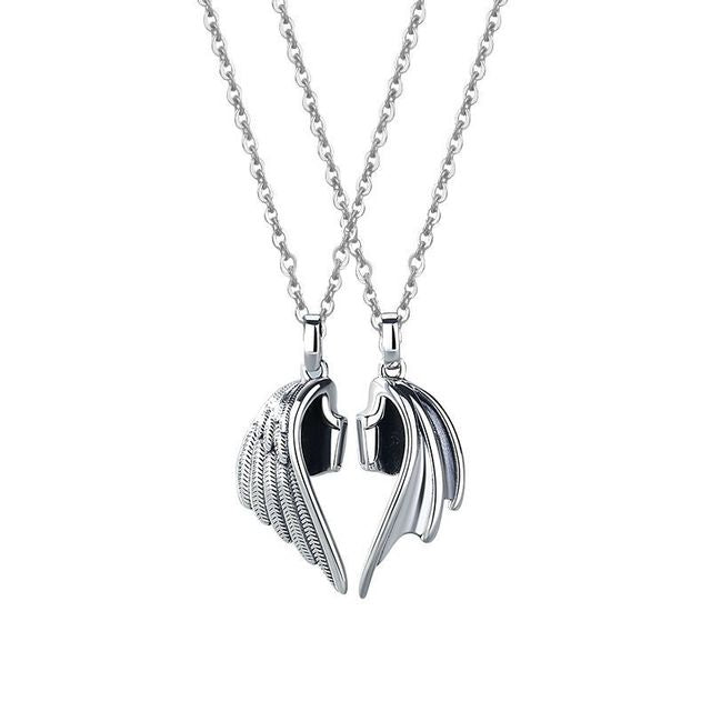 Angel and Devil Wings Love Connection Necklace Set