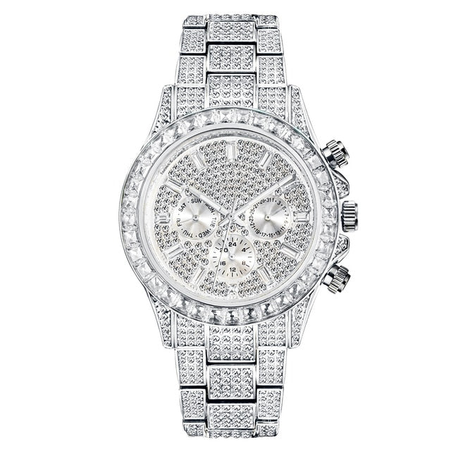 Radiant Elegance: Rainbow Diamond Quartz Watch