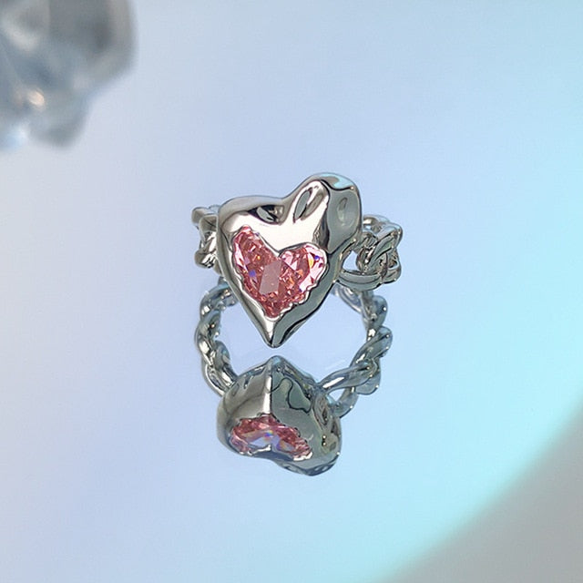 Radiant Pink Zircon Heart-Shaped Ring