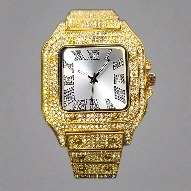 MISSFOX Ice Out Diamond Square Watch: Elegance Redefined