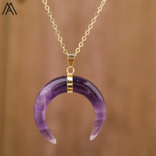 Exquisite Moon Shape Amethyst Pendant Necklace