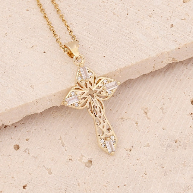 Classic Gold Plated Cross Pendant Necklace