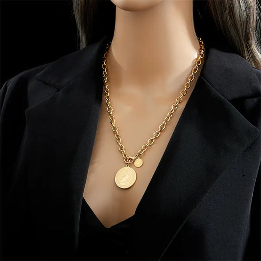 Hip Hop Round Portrait Coin Necklace