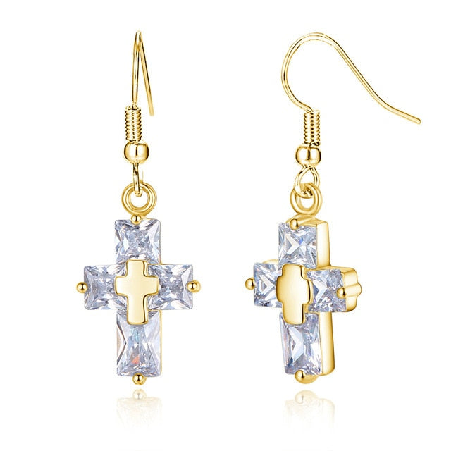 Crystal-Clear Cross Necklace and Earrings Set