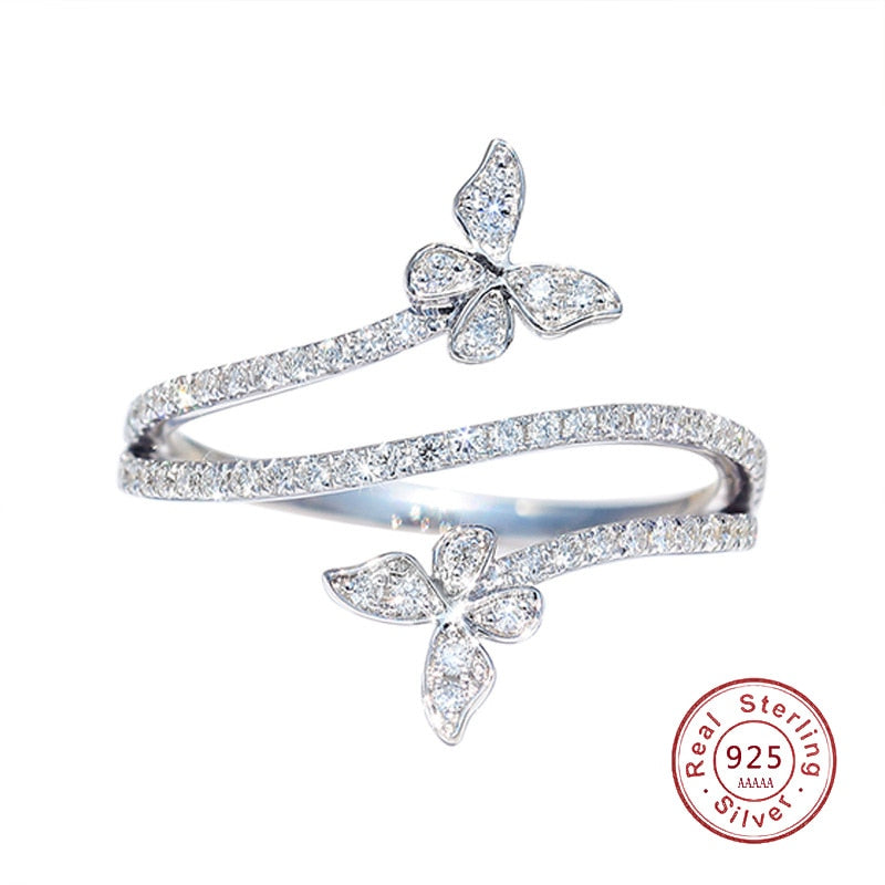 Double Butterfly Silver Rings