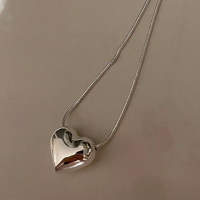 Vintage Metal Love Heart Pendant Necklace