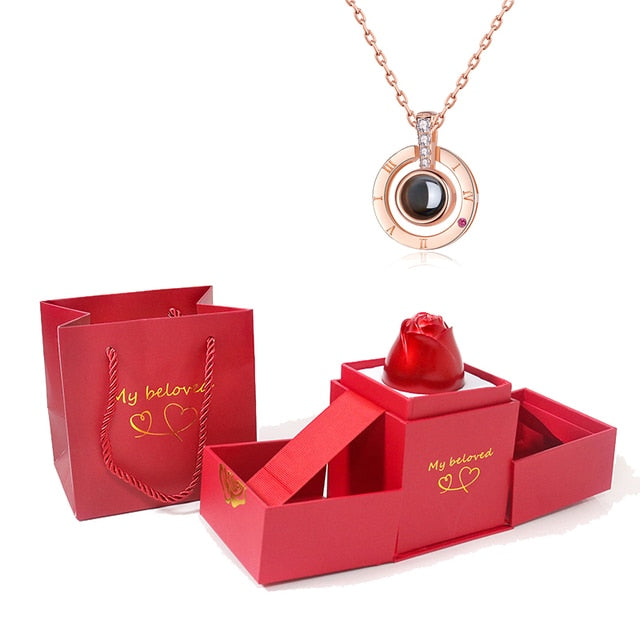 100 Languages "I Love You" Projection Necklace with Exquisite Rose Gift Box