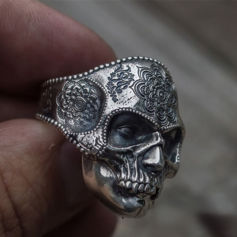 Mandala Sugar Skull Ring