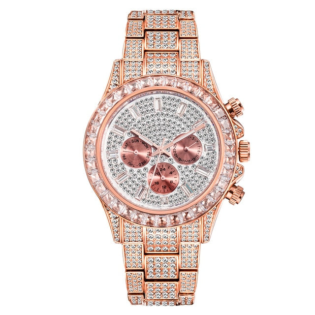 Radiant Elegance: Rainbow Diamond Quartz Watch