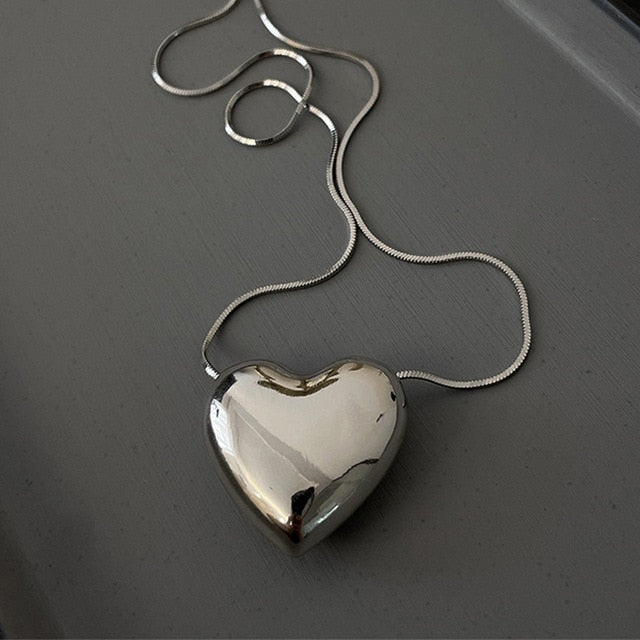 Vintage Metal Love Heart Pendant Necklace