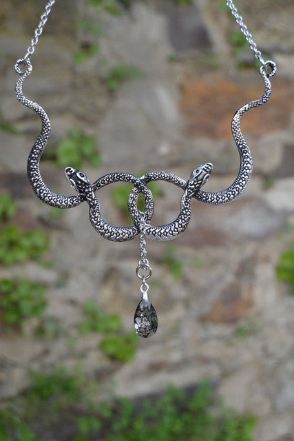 Gothic Snake Entanglement Necklace with Crystal