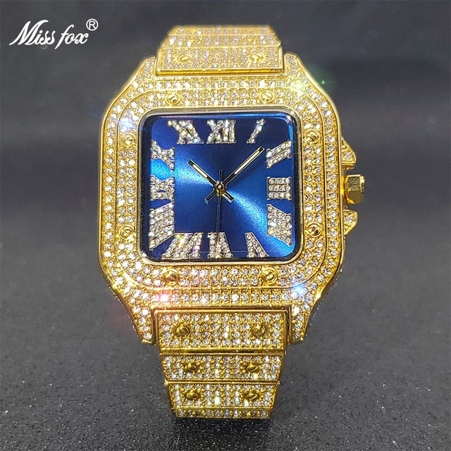 MISSFOX Ice Out Diamond Square Watch: Elegance Redefined