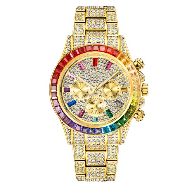 Radiant Elegance: Rainbow Diamond Quartz Watch