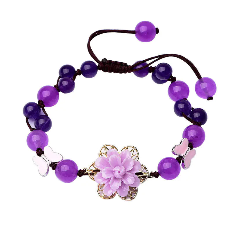 Purple Jade and Amethyst Lotus Healing Bracelet