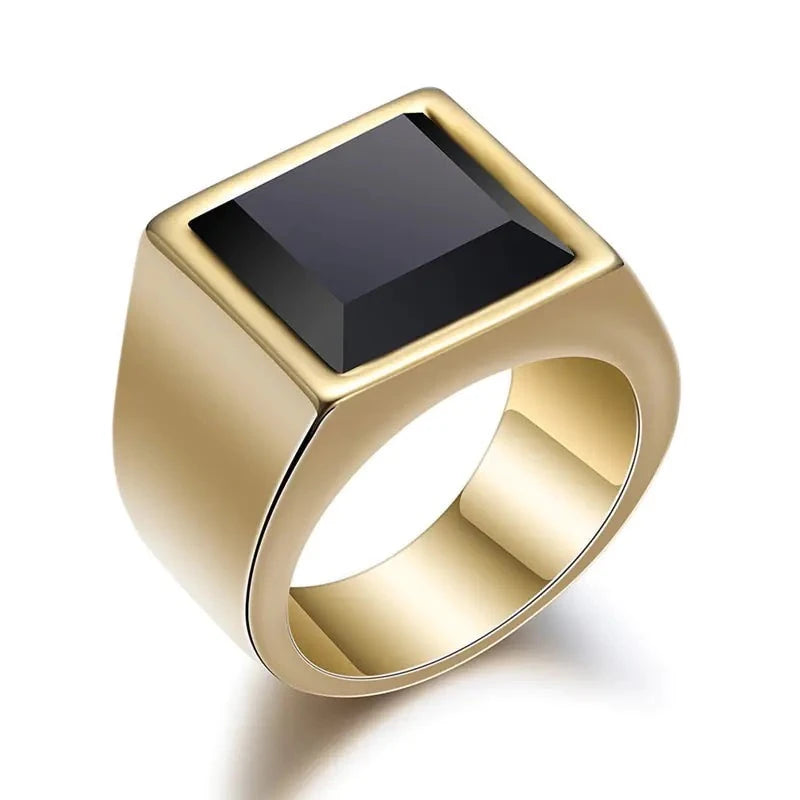 Square Black Stone Rings for Men