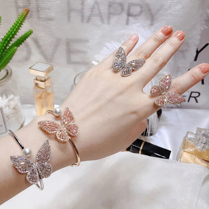 Sparkling Butterfly Adjustable Ring