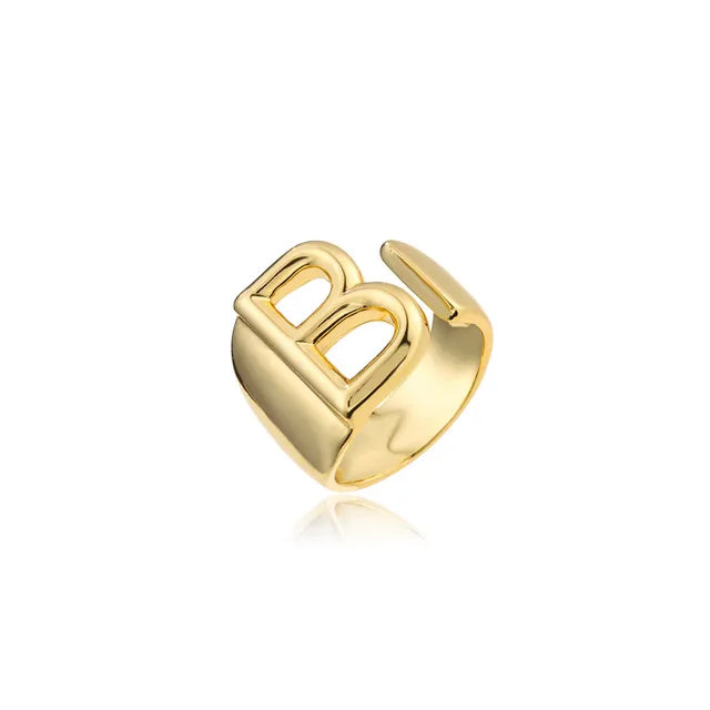 Adjustable Gold Alphabet Ring For Women